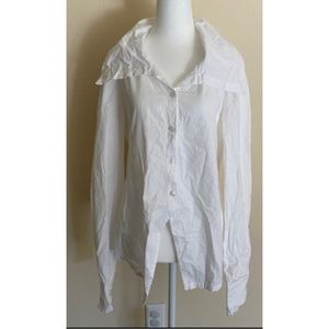 Nigel Preston White Blouse Button Down with Big Collar • 100% Cotton • Size L